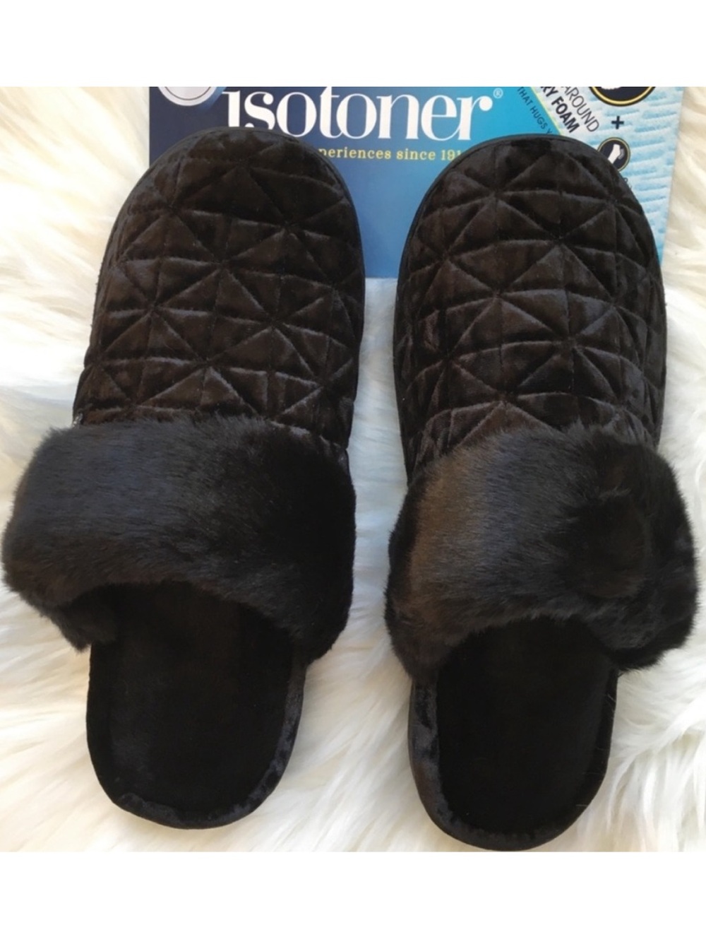 NWT Isotoner Women’s Luxury Crushed Velour Black Slippers